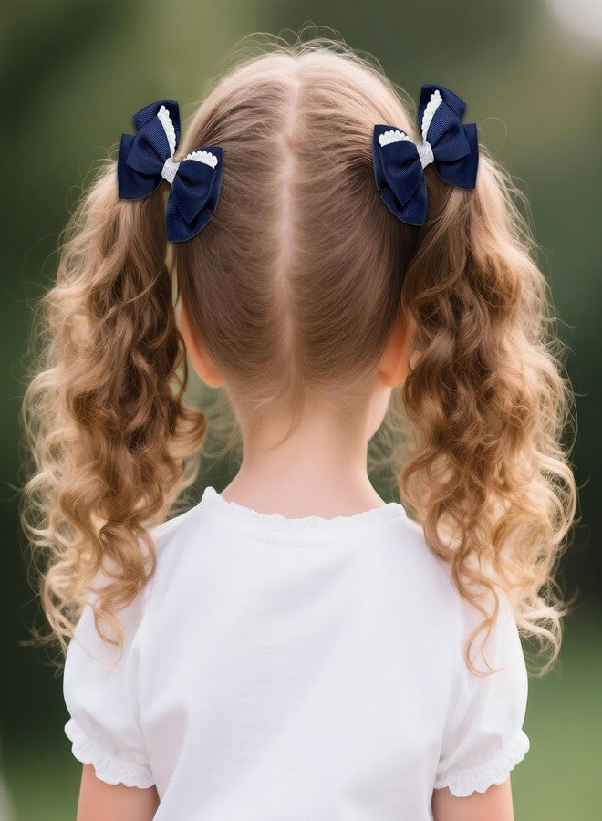 phnydreg Girl Navy Hair Bow Accessories 14 Pieces Uniform Hair Bows Hair Clips Headband for School Toddler Girls - Image 5